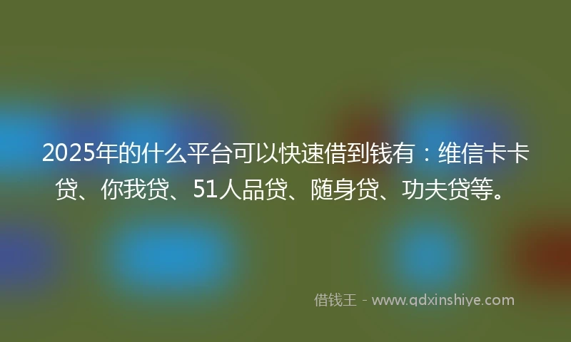 2025年的什么平台可以快速借到钱有：维信卡卡贷、你我贷、51人品贷、随身贷、功夫贷等。