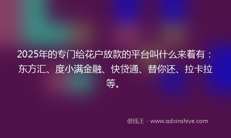 2025年的专门给花户放款的平台叫什么来着有：东方汇、度小满金融、快贷通、替你还、拉卡拉等。