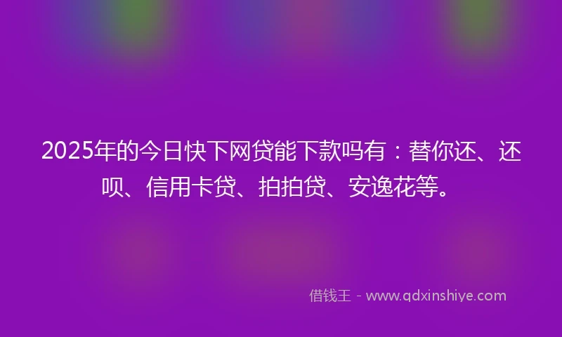 2025年的今日快下网贷能下款吗有：替你还、还呗、信用卡贷、拍拍贷、安逸花等。