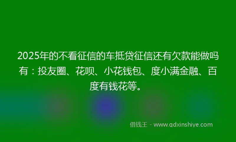 2025年的不看征信的车抵贷征信还有欠款能做吗有：投友圈、花呗、小花钱包、度小满金融、百度有钱花等。