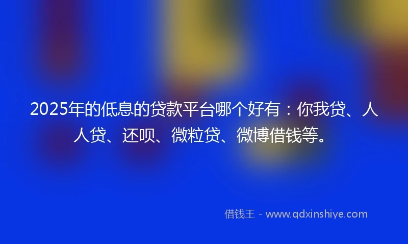 2025年的低息的贷款平台哪个好有：你我贷、人人贷、还呗、微粒贷、微博借钱等。