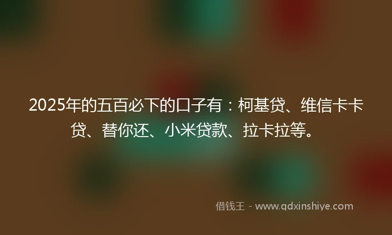 2025年的五百必下的口子有：柯基贷、维信卡卡贷、替你还、小米贷款、拉卡拉等。