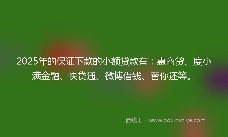2025年的保证下款的小额贷款有：惠商贷、度小满金融、快贷通、微博借钱、替你还等。