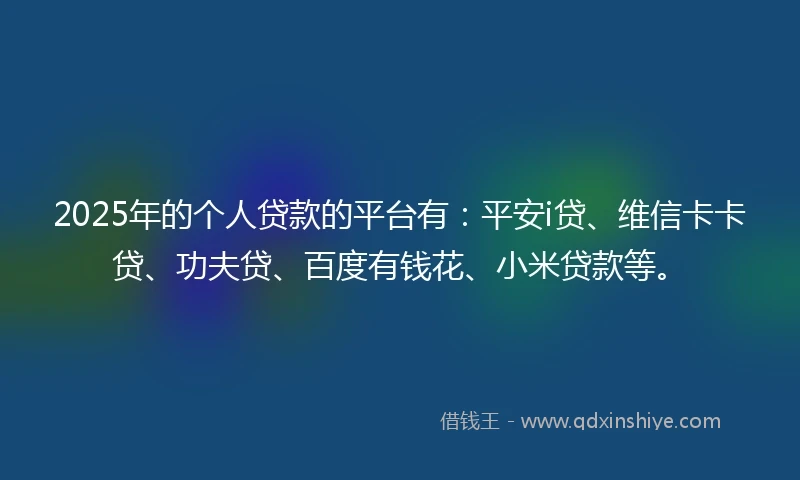 2025年的个人贷款的平台有：平安i贷、维信卡卡贷、功夫贷、百度有钱花、小米贷款等。