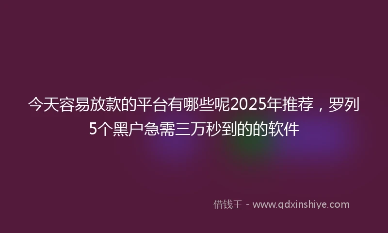 今天容易放款的平台有哪些呢2025年推荐，罗列5个黑户急需三万秒到的的软件