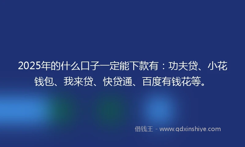 2025年的什么口子一定能下款有：功夫贷、小花钱包、我来贷、快贷通、百度有钱花等。