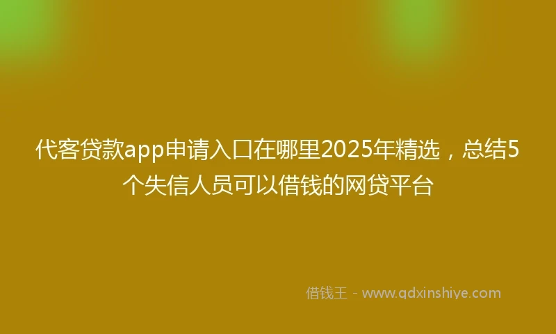 代客贷款app申请入口在哪里2025年精选，总结5个失信人员可以借钱的网贷平台