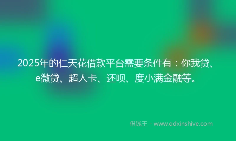 2025年的仁天花借款平台需要条件有：你我贷、e微贷、超人卡、还呗、度小满金融等。