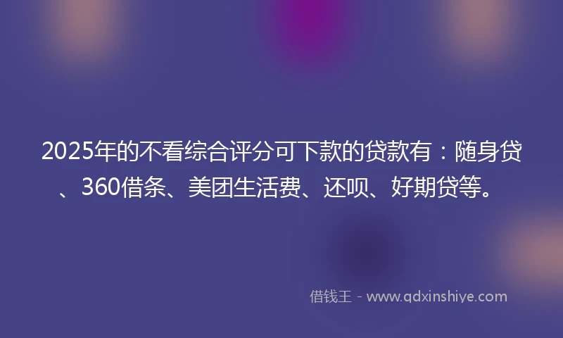 2025年的不看综合评分可下款的贷款有：随身贷、360借条、美团生活费、还呗、好期贷等。