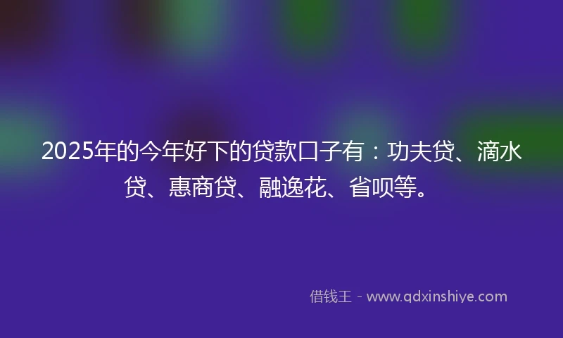 2025年的今年好下的贷款口子有：功夫贷、滴水贷、惠商贷、融逸花、省呗等。