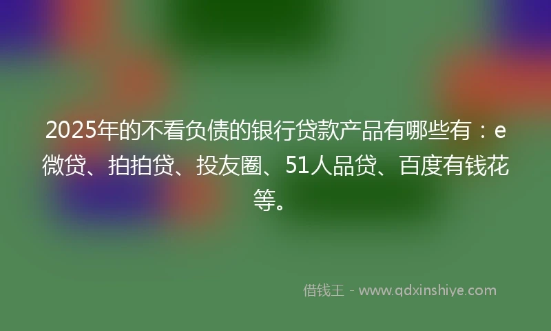 2025年的不看负债的银行贷款产品有哪些有：e微贷、拍拍贷、投友圈、51人品贷、百度有钱花等。