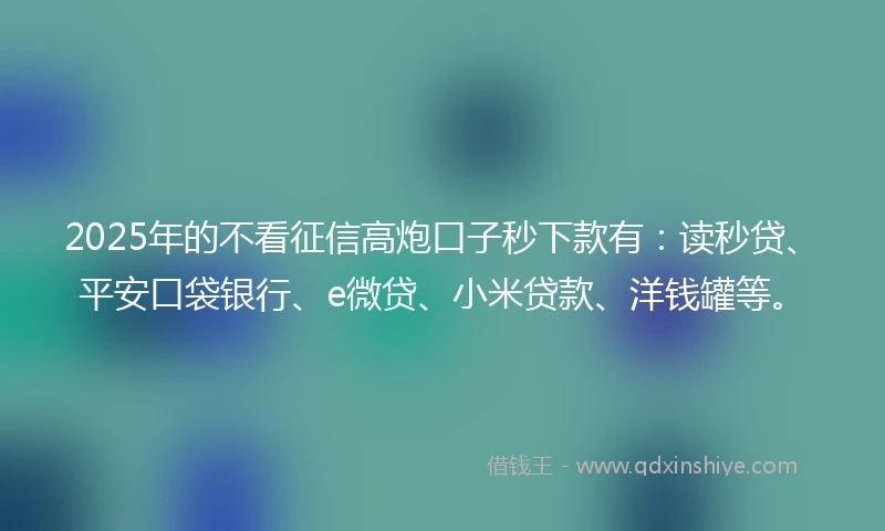 2025年的不看征信高炮口子秒下款有：读秒贷、平安口袋银行、e微贷、小米贷款、洋钱罐等。