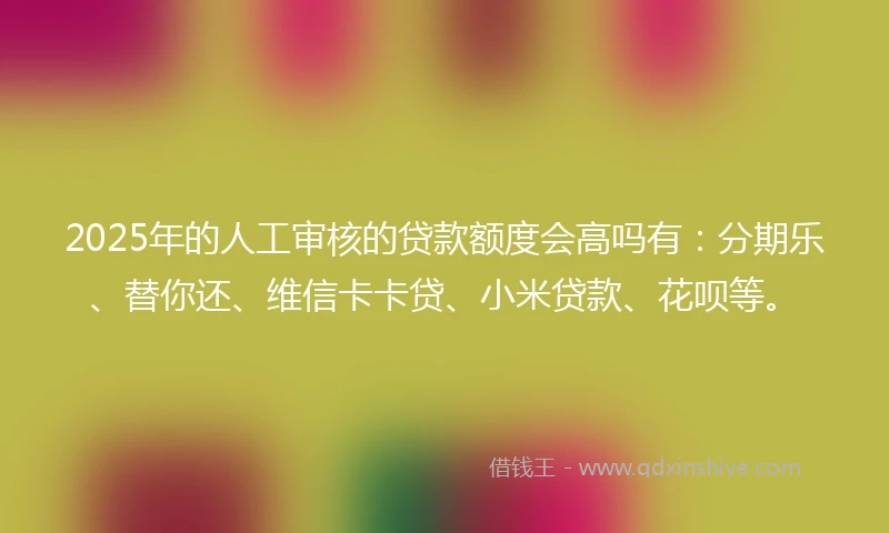 2025年的人工审核的贷款额度会高吗有：分期乐、替你还、维信卡卡贷、小米贷款、花呗等。