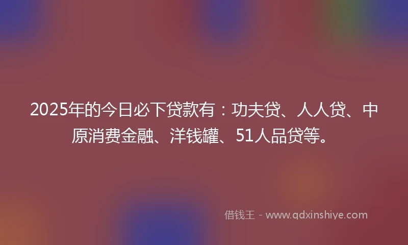 2025年的今日必下贷款有：功夫贷、人人贷、中原消费金融、洋钱罐、51人品贷等。