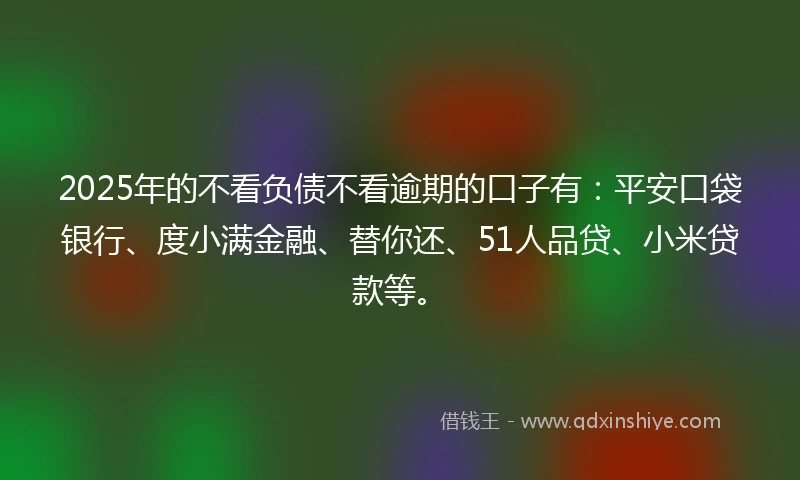 2025年的不看负债不看逾期的口子有：平安口袋银行、度小满金融、替你还、51人品贷、小米贷款等。