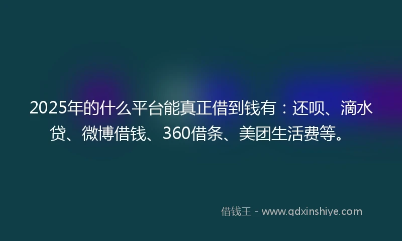 2025年的什么平台能真正借到钱有：还呗、滴水贷、微博借钱、360借条、美团生活费等。