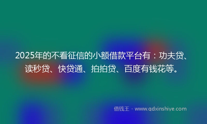 2025年的不看征信的小额借款平台有：功夫贷、读秒贷、快贷通、拍拍贷、百度有钱花等。