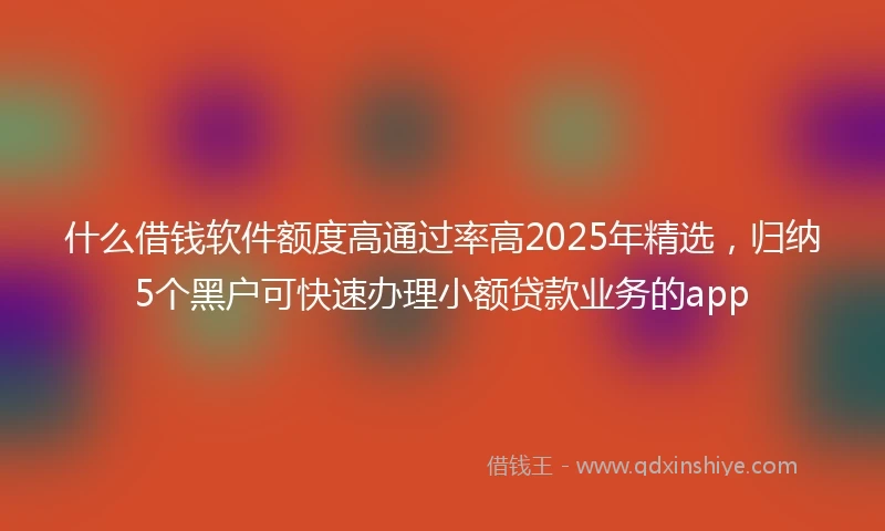 什么借钱软件额度高通过率高2025年精选，归纳5个黑户可快速办理小额贷款业务的app