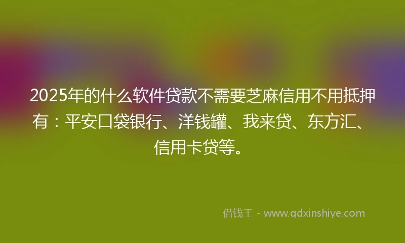 2025年的什么软件贷款不需要芝麻信用不用抵押有：平安口袋银行、洋钱罐、我来贷、东方汇、信用卡贷等。