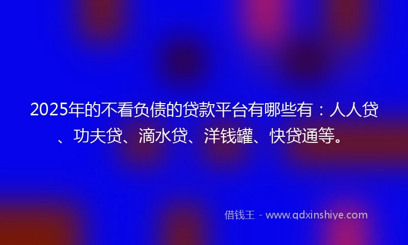 2025年的不看负债的贷款平台有哪些有：人人贷、功夫贷、滴水贷、洋钱罐、快贷通等。