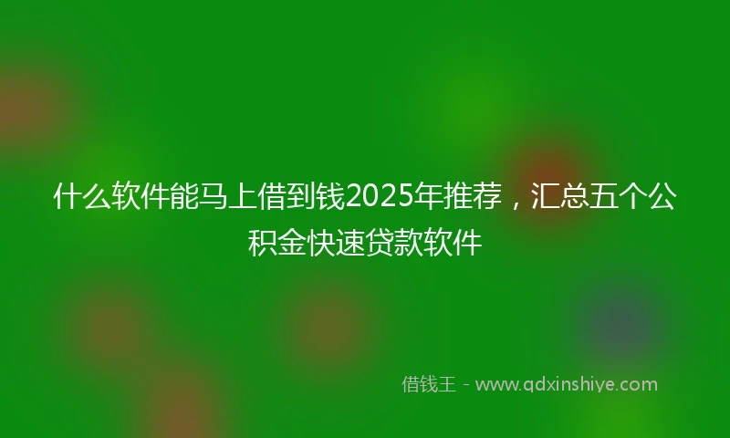 什么软件能马上借到钱2025年推荐，汇总五个公积金快速贷款软件