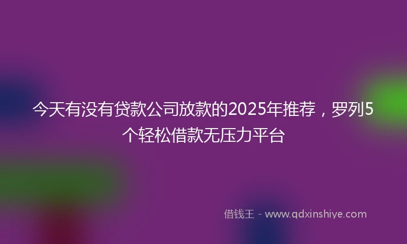 今天有没有贷款公司放款的2025年推荐，罗列5个轻松借款无压力平台