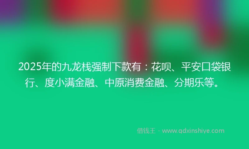 2025年的九龙栈强制下款有：花呗、平安口袋银行、度小满金融、中原消费金融、分期乐等。