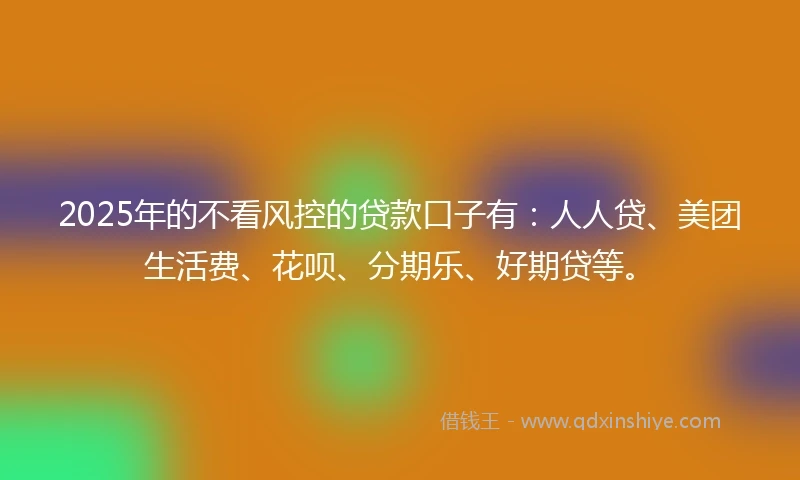 2025年的不看风控的贷款口子有：人人贷、美团生活费、花呗、分期乐、好期贷等。