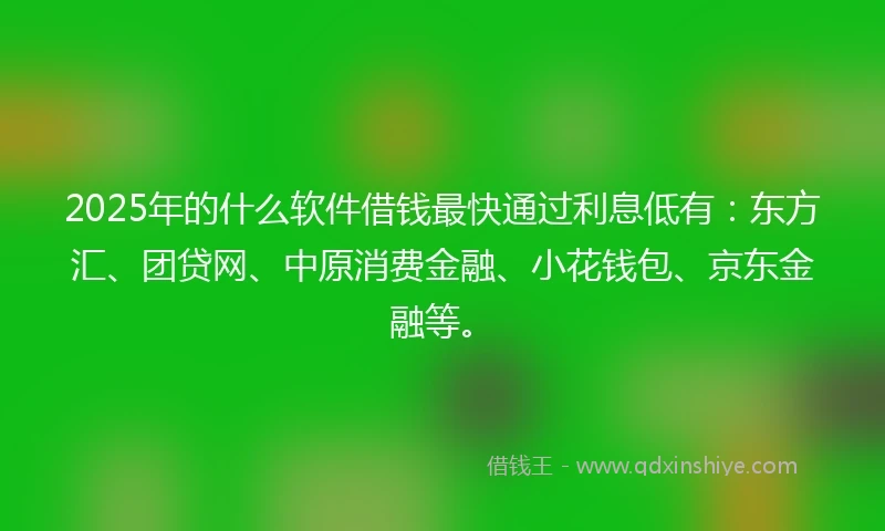 2025年的什么软件借钱最快通过利息低有：东方汇、团贷网、中原消费金融、小花钱包、京东金融等。