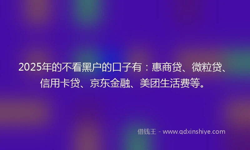 2025年的不看黑户的口子有：惠商贷、微粒贷、信用卡贷、京东金融、美团生活费等。