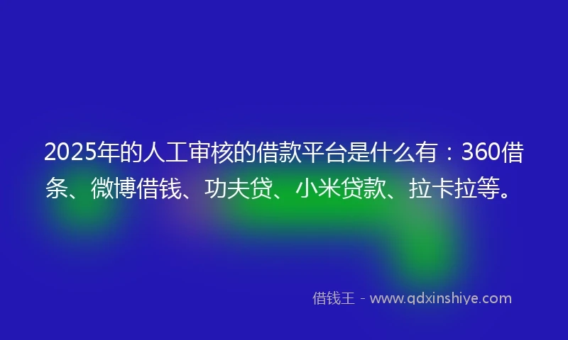 2025年的人工审核的借款平台是什么有：360借条、微博借钱、功夫贷、小米贷款、拉卡拉等。