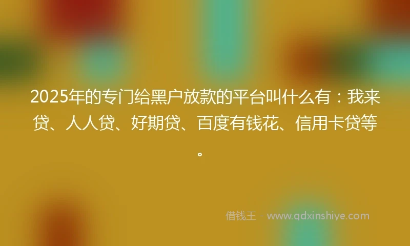 2025年的专门给黑户放款的平台叫什么有：我来贷、人人贷、好期贷、百度有钱花、信用卡贷等。