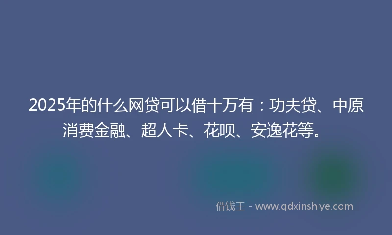 2025年的什么网贷可以借十万有：功夫贷、中原消费金融、超人卡、花呗、安逸花等。