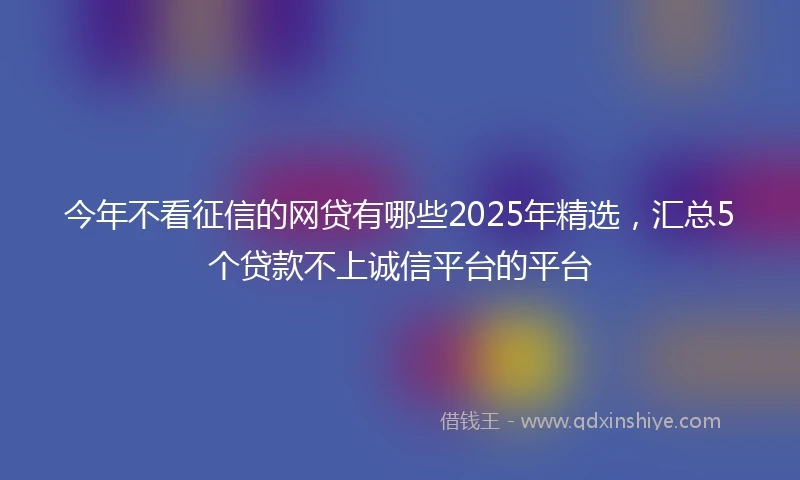 今年不看征信的网贷有哪些2025年精选，汇总5个贷款不上诚信平台的平台