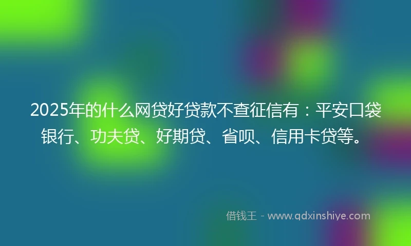 2025年的什么网贷好贷款不查征信有：平安口袋银行、功夫贷、好期贷、省呗、信用卡贷等。