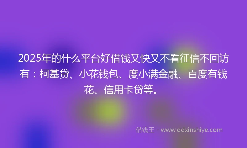 2025年的什么平台好借钱又快又不看征信不回访有：柯基贷、小花钱包、度小满金融、百度有钱花、信用卡贷等。