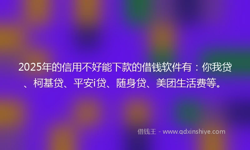 2025年的信用不好能下款的借钱软件有：你我贷、柯基贷、平安i贷、随身贷、美团生活费等。