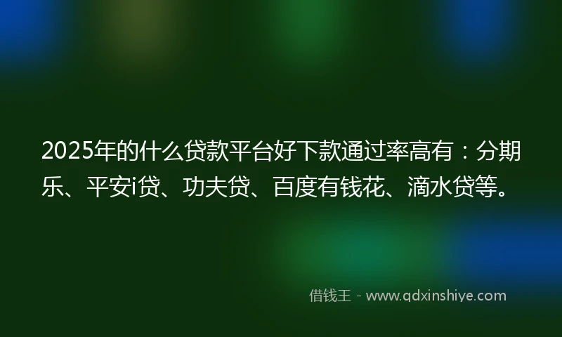 2025年的什么贷款平台好下款通过率高有：分期乐、平安i贷、功夫贷、百度有钱花、滴水贷等。