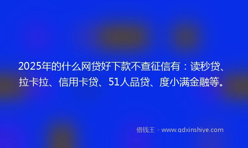 2025年的什么网贷好下款不查征信有：读秒贷、拉卡拉、信用卡贷、51人品贷、度小满金融等。