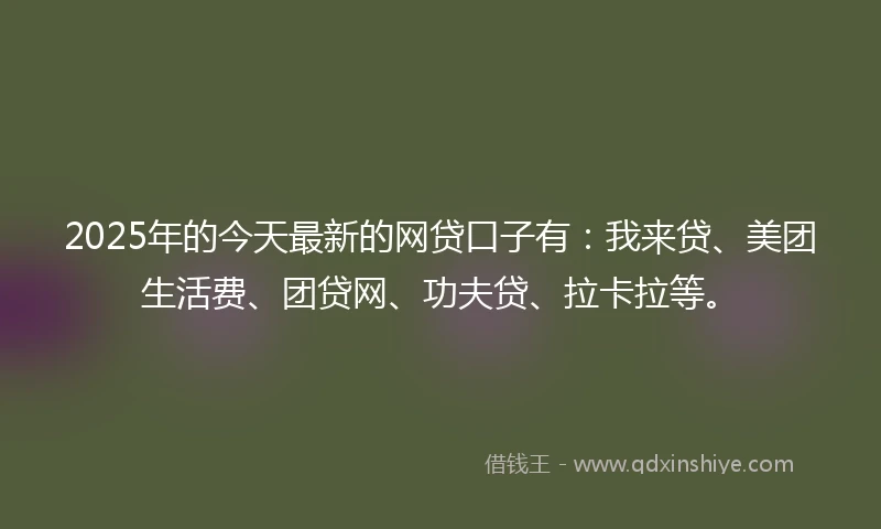 2025年的今天最新的网贷口子有：我来贷、美团生活费、团贷网、功夫贷、拉卡拉等。