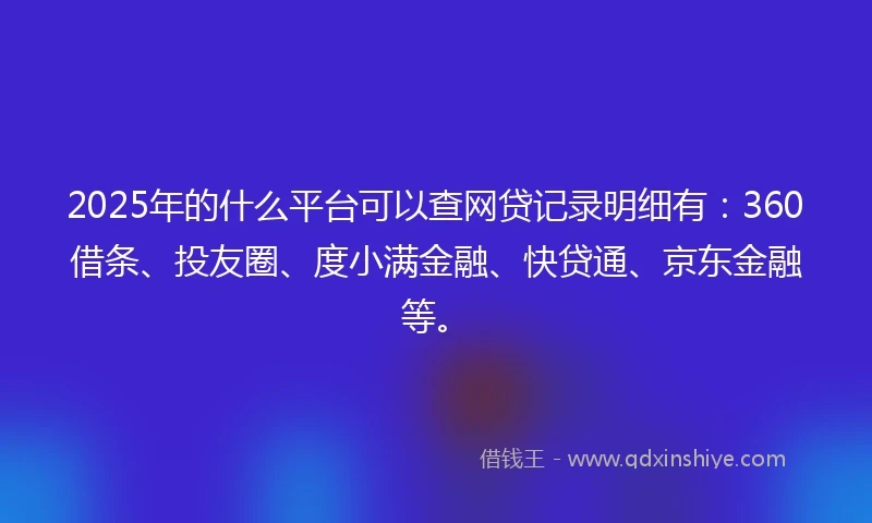 2025年的什么平台可以查网贷记录明细有：360借条、投友圈、度小满金融、快贷通、京东金融等。