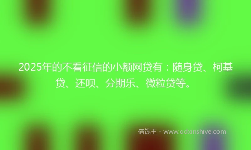 2025年的不看征信的小额网贷有：随身贷、柯基贷、还呗、分期乐、微粒贷等。