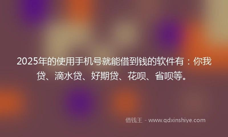 2025年的使用手机号就能借到钱的软件有：你我贷、滴水贷、好期贷、花呗、省呗等。
