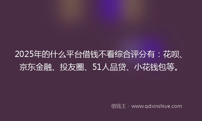 2025年的什么平台借钱不看综合评分有：花呗、京东金融、投友圈、51人品贷、小花钱包等。