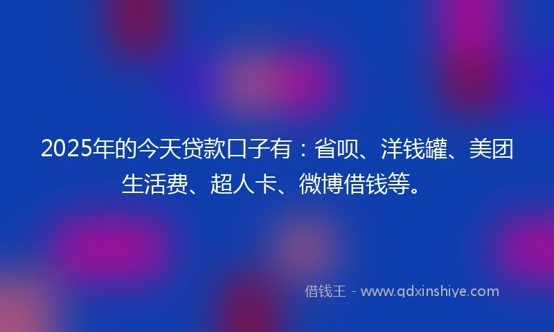 2025年的今天贷款口子有：省呗、洋钱罐、美团生活费、超人卡、微博借钱等。