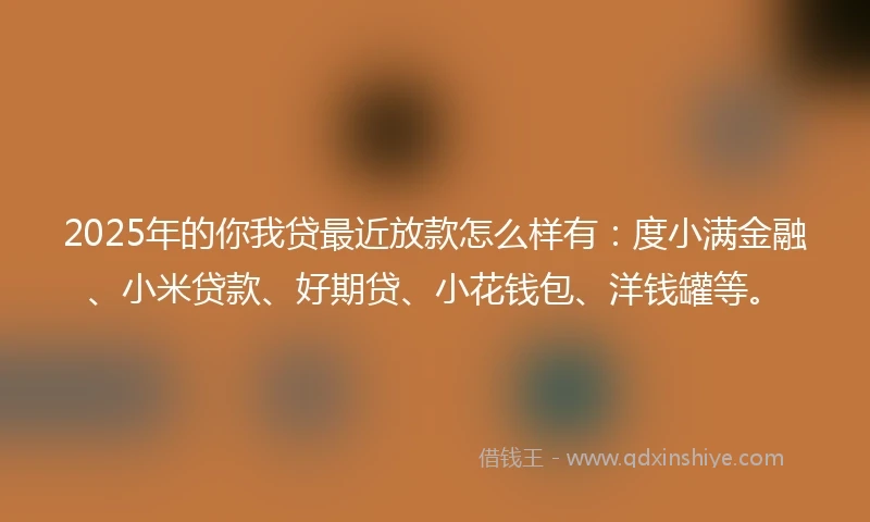 2025年的你我贷最近放款怎么样有：度小满金融、小米贷款、好期贷、小花钱包、洋钱罐等。