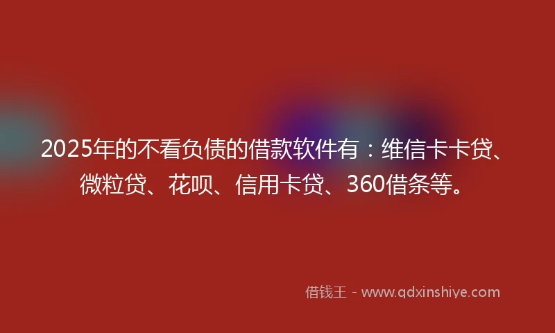 2025年的不看负债的借款软件有：维信卡卡贷、微粒贷、花呗、信用卡贷、360借条等。