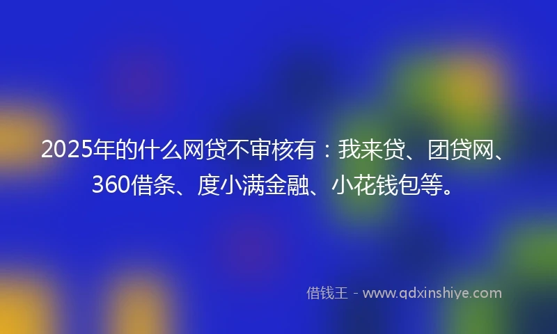 2025年的什么网贷不审核有：我来贷、团贷网、360借条、度小满金融、小花钱包等。