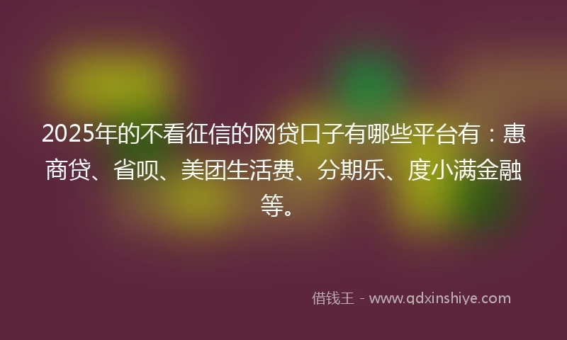 2025年的不看征信的网贷口子有哪些平台有：惠商贷、省呗、美团生活费、分期乐、度小满金融等。