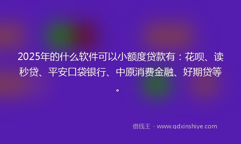 2025年的什么软件可以小额度贷款有：花呗、读秒贷、平安口袋银行、中原消费金融、好期贷等。